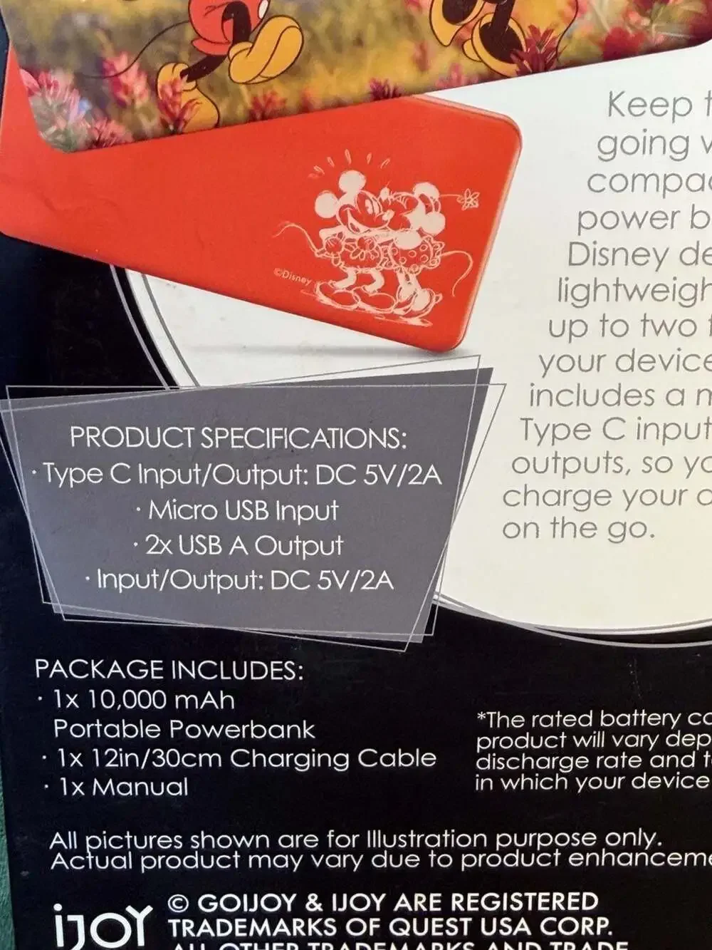 Ijoy Disney Mickey & Minnie Mouse 10,000mAh Portable Power Bank